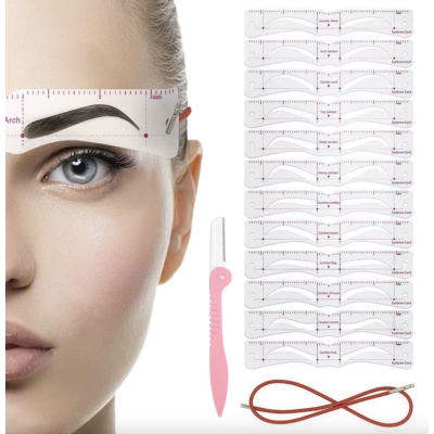 Face Deep Microblading Kaş Çizim Şablonu 12 Adet Farklı Kaş Tasarım Şablonu ve kaş usturası